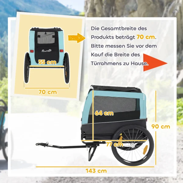 Opvouwbare Fietskar Met Veiligheidsreflectoren, Lijn, Voor Middelgrote Honden Tot 20 Kg 143 X 70 X 90 Cm Lichtblauw