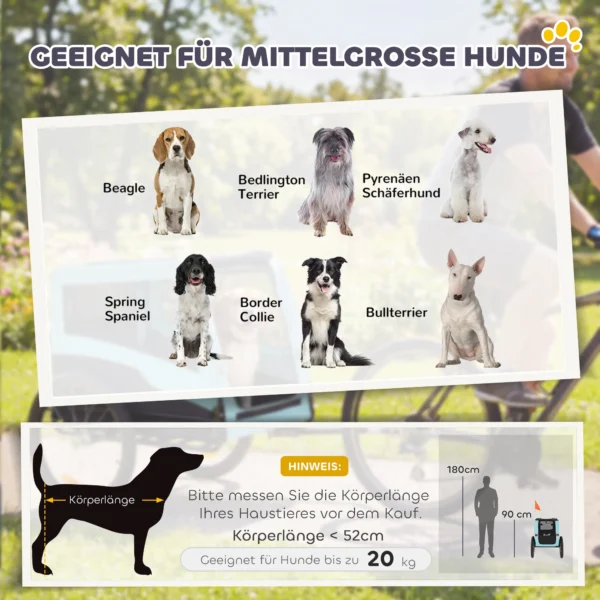 Opvouwbare Fietskar Met Veiligheidsreflectoren, Lijn, Voor Middelgrote Honden Tot 20 Kg 143 X 70 X 90 Cm Lichtblauw