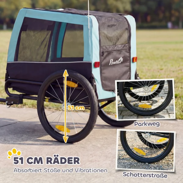 Opvouwbare Fietskar Met Veiligheidsreflectoren, Lijn, Voor Middelgrote Honden Tot 20 Kg 143 X 70 X 90 Cm Lichtblauw