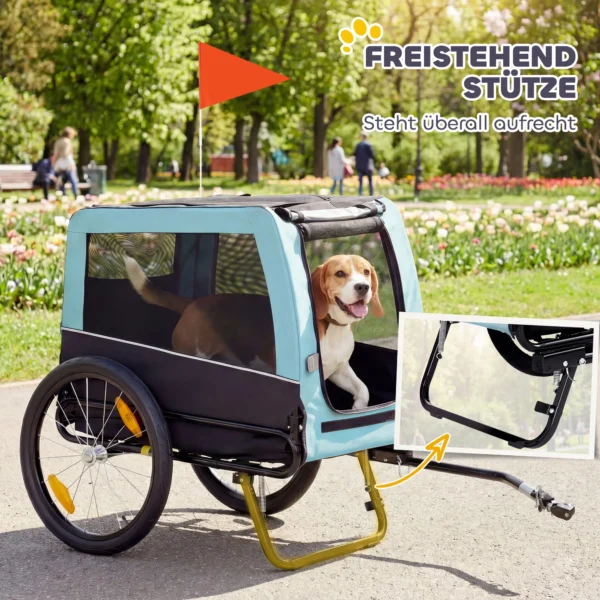 Opvouwbare Fietskar Met Veiligheidsreflectoren, Lijn, Voor Middelgrote Honden Tot 20 Kg 143 X 70 X 90 Cm Lichtblauw