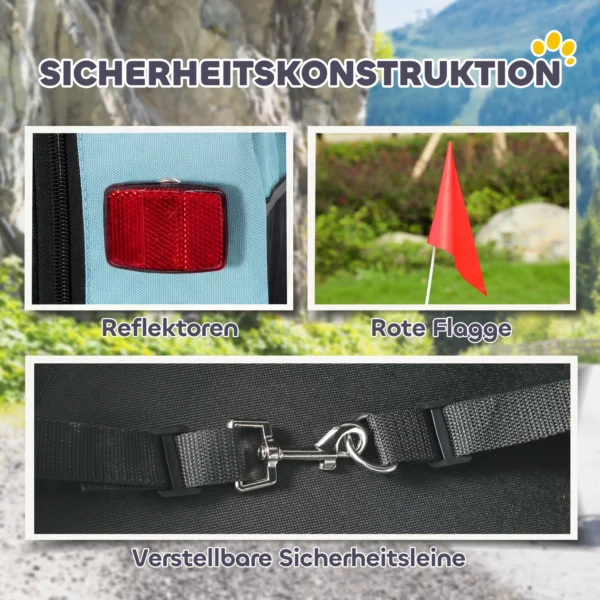 Opvouwbare Fietskar Met Veiligheidsreflectoren, Lijn, Voor Middelgrote Honden Tot 20 Kg 143 X 70 X 90 Cm Lichtblauw