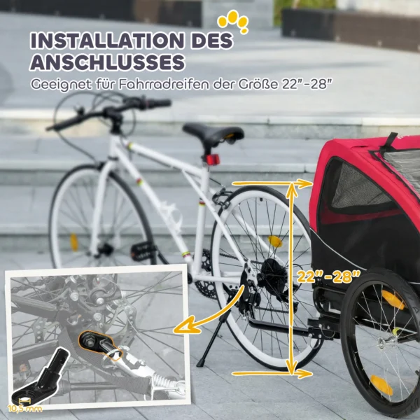 Opvouwbare Hondenaanhanger Met Reflectoren, Gaasraam, Wielen, Deur, Veiligheidsvlag Voor Honden Tot 20 Kg 138x70x89 Cm Rood