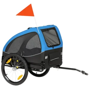 Opvouwbare Hondenkar Met Reflectoren, Mesh Raam, Wielen, Deur, Veiligheidsvlag Voor Honden Tot 20 Kg 138x70x89 Cm Blauw