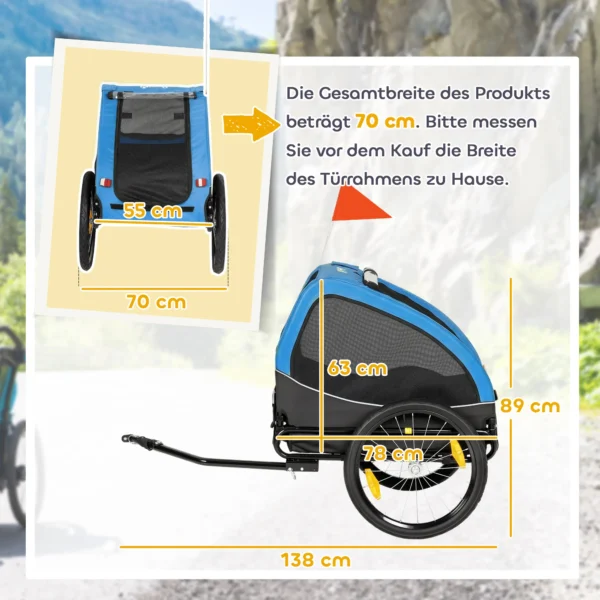 Opvouwbare Hondenkar Met Reflectoren, Mesh Raam, Wielen, Deur, Veiligheidsvlag Voor Honden Tot 20 Kg 138x70x89 Cm Blauw