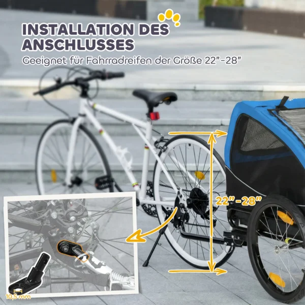 Opvouwbare Hondenkar Met Reflectoren, Mesh Raam, Wielen, Deur, Veiligheidsvlag Voor Honden Tot 20 Kg 138x70x89 Cm Blauw