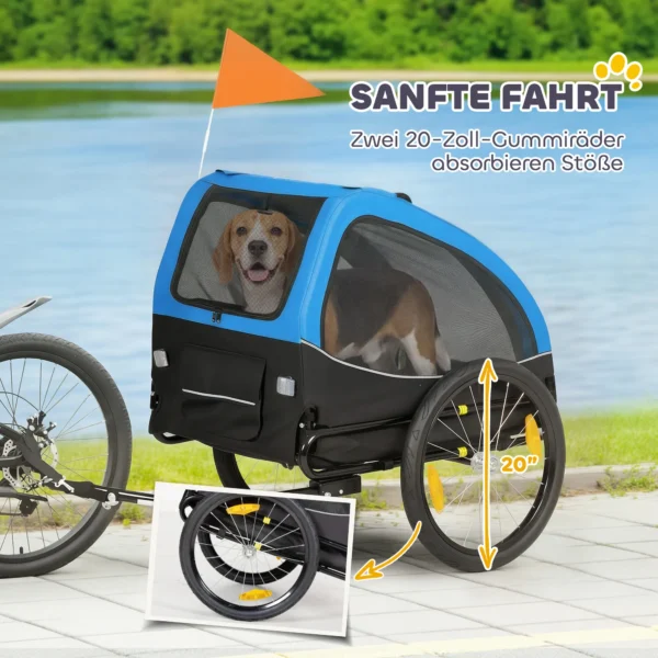 Opvouwbare Hondenkar Met Reflectoren, Mesh Raam, Wielen, Deur, Veiligheidsvlag Voor Honden Tot 20 Kg 138x70x89 Cm Blauw