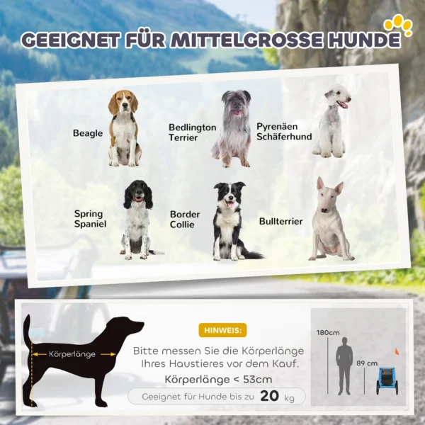 Opvouwbare Hondenkar Met Reflectoren, Mesh Raam, Wielen, Deur, Veiligheidsvlag Voor Honden Tot 20 Kg 138x70x89 Cm Blauw