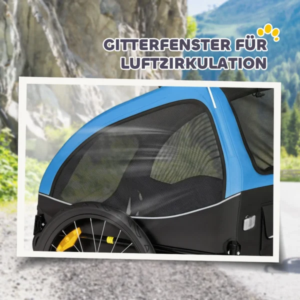 Opvouwbare Hondenkar Met Reflectoren, Mesh Raam, Wielen, Deur, Veiligheidsvlag Voor Honden Tot 20 Kg 138x70x89 Cm Blauw