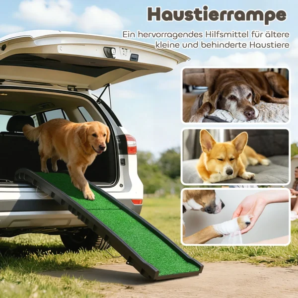 Opvouwbare Hondenloopplank, Antislip Hondentrap, Instaphulp Voor Kofferbak, Voor Dieren Tot 90 Kg, 155x38,5x15,5 Cm, Zwart