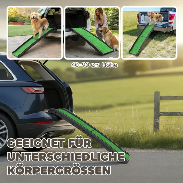 Opvouwbare Hondenloopplank, Antislip Hondentrap, Instaphulp Voor Kofferbak, Voor Dieren Tot 90 Kg, 155x38,5x15,5 Cm, Zwart