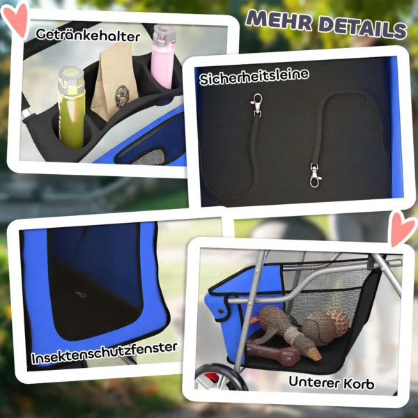 Opvouwbare Hondenwagen Katwagen Tot 10kg Met Regenbescherming Reflecterende Strepen Opbergmand 77x44x102cm Blauw