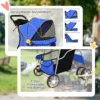 Opvouwbare Hondenwagen Katwagen Tot 10kg Met Regenbescherming Reflecterende Strepen Opbergmand 77x44x102cm Blauw