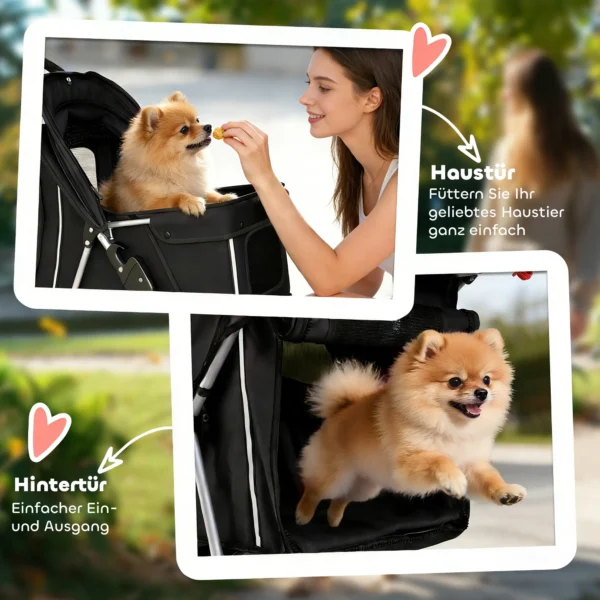 Opvouwbare Hondenwagen Met Reflecterende Strepen, Opbergmand En Kussen Voor Kleine Honden Tot 10 Kg 77x44x102 Cm Zwart