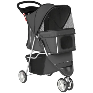 Opvouwbare Hondenwagen Met Verstelbaar Zonnescherm, Opbergmand, Voor Kleine Honden Tot 10kg, 77 X 44 X 102 Cm Donkergrijs