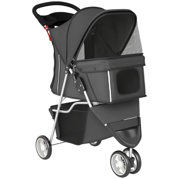 Opvouwbare Hondenwagen Met Verstelbaar Zonnescherm, Opbergmand, Voor Kleine Honden Tot 10kg, 77 X 44 X 102 Cm Donkergrijs