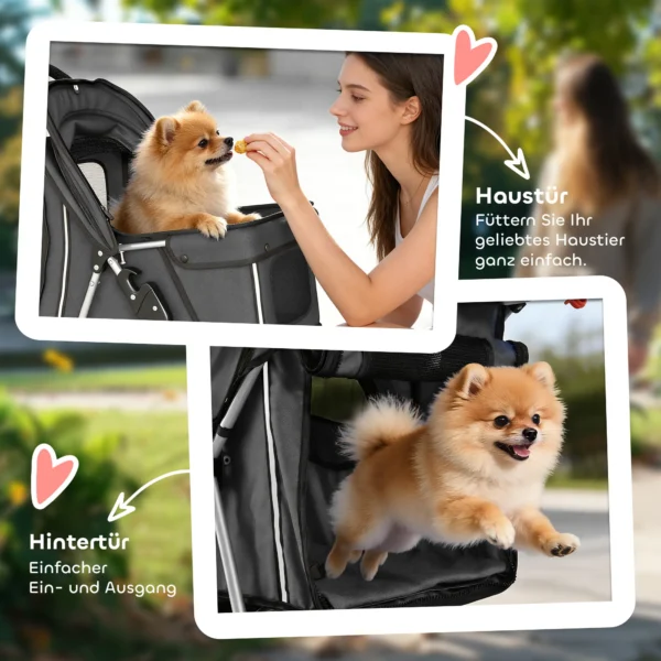 Opvouwbare Hondenwagen Met Verstelbaar Zonnescherm, Opbergmand, Voor Kleine Honden Tot 10kg, 77 X 44 X 102 Cm Donkergrijs