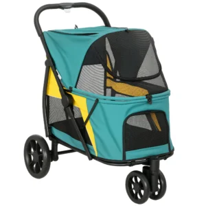Opvouwbare Hondenwagen Tot 20kg Met Kussen, Netvensters, Rugtas, 92 X 63 X 95 Cm Donkergroen