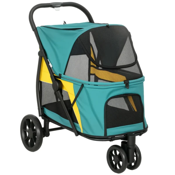 Opvouwbare Hondenwagen Tot 20kg Met Kussen, Netvensters, Rugtas, 92 X 63 X 95 Cm Donkergroen