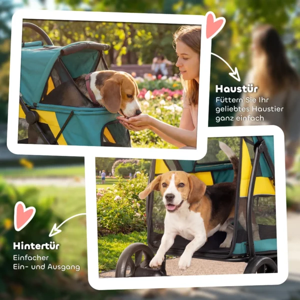 Opvouwbare Hondenwagen Tot 20kg Met Kussen, Netvensters, Rugtas, 92 X 63 X 95 Cm Donkergroen