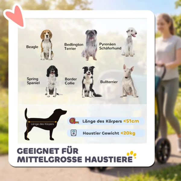 Opvouwbare Hondenwagen Tot 20kg Met Kussen, Netvensters, Rugtas, 92 X 63 X 95 Cm Donkergroen