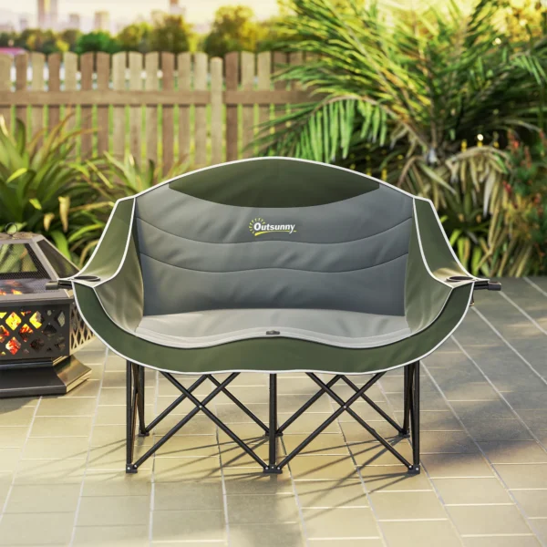 Opvouwbare Stoel, 2 zits Campingstoel Met Drankhouder En Draagtas, Belastbaar Tot 250kg, Groen