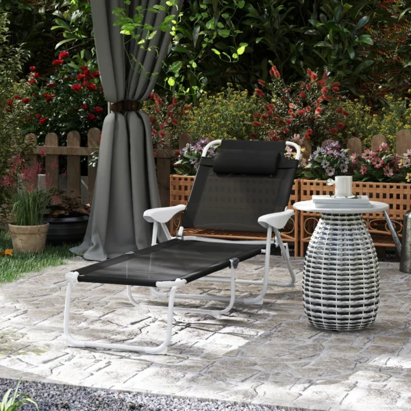Opvouwbare Zonneligstoel Met Kussen, Ligstoel Met 4 voudig Verstelbare Rugleuning Tot 120 Kg Zwart