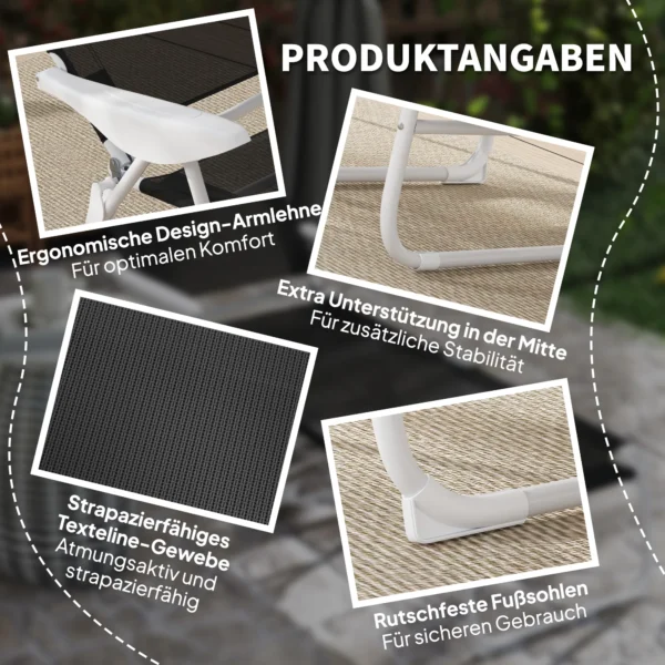 Opvouwbare Zonneligstoel Met Kussen, Ligstoel Met 4 voudig Verstelbare Rugleuning Tot 120 Kg Zwart