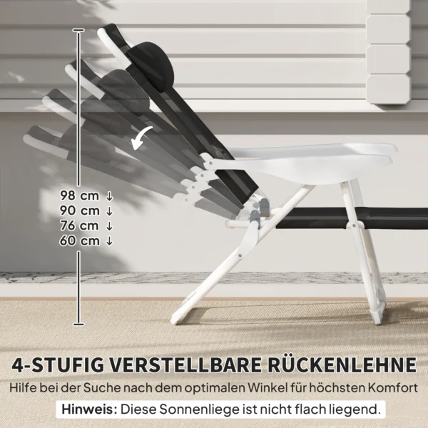 Opvouwbare Zonneligstoel Met Kussen, Ligstoel Met 4 voudig Verstelbare Rugleuning Tot 120 Kg Zwart