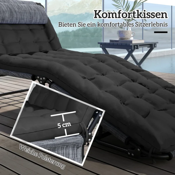 Opvouwbare Zonneligstoel Tuinligstoel Met Hoofdkussen, Ligstoel Met 4 voudig Verstelbare Rugleuning Zijtas Zwart