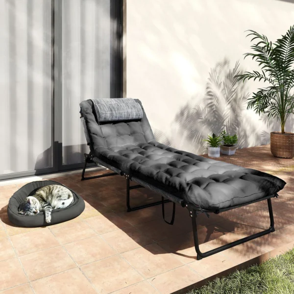 Opvouwbare Zonneligstoel Tuinligstoel Met Hoofdkussen, Ligstoel Met 4 voudig Verstelbare Rugleuning Zijtas Zwart