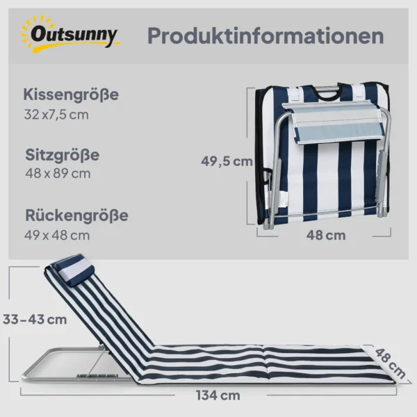 Opvouwbare Zonneligstoel Tuinligstoel Met Hoofdkussen Ligstoel Met 5 voudig Verstelbare Rugleuning Draagtas Blauw