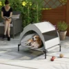 Outdoor Hondenligbed Met Dak, Verhoogd Hondenbed Voor Middelgrote Honden, Met Stalen Frame, 76x61x70cm, Lichtgrijs