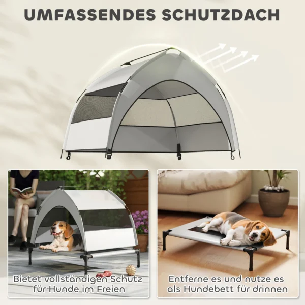 Outdoor Hondenligbed Met Dak, Verhoogd Hondenbed Voor Middelgrote Honden, Met Stalen Frame, 76x61x70cm, Lichtgrijs