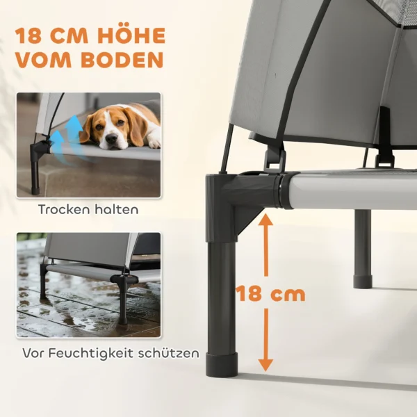 Outdoor Hondenligbed Met Dak, Verhoogd Hondenbed Voor Middelgrote Honden, Met Stalen Frame, 76x61x70cm, Lichtgrijs