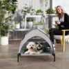 Outdoor Hondenligbed Met Dak, Verhoogd Hondenbed Voor Middelgrote Honden, Met Stalen Frame, 76x61x70cm, Lichtgrijs