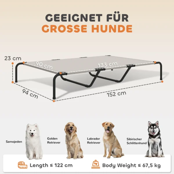 Outdoor Hondenligbed, Verhoogd Hondenbed Voor Grote Honden, Met Stalen Frame, Ademend Netweefsel, 152x94x23 Cm, Beige