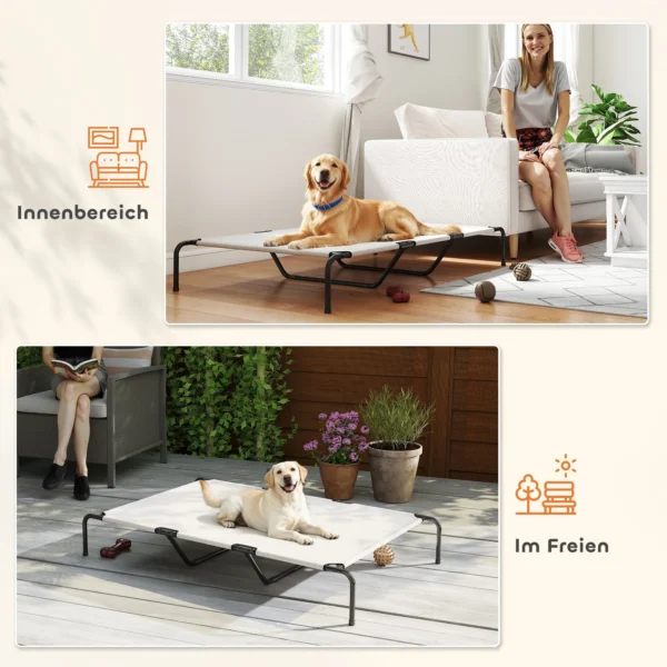Outdoor Hondenligbed, Verhoogd Hondenbed Voor Grote Honden, Met Stalen Frame, Ademend Netweefsel, 152x94x23 Cm, Beige