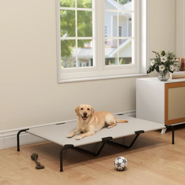 Outdoor Hondenligbed, Verhoogd Hondenbed Voor Grote Honden, Met Stalen Frame, Ademend Netweefsel, 152x94x23 Cm, Beige