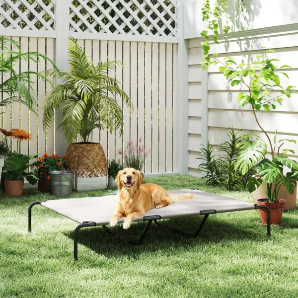 Outdoor Hondenligbed, Verhoogd Hondenbed Voor Grote Honden, Met Stalen Frame, Ademend Netweefsel, 152x94x23 Cm, Beige