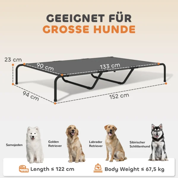 Outdoor Hondenligbed, Verhoogd Hondenbed Voor Grote Honden, Met Wasbaar Mesh Staalframe, 152 X 94 X 23 Cm, Grijs