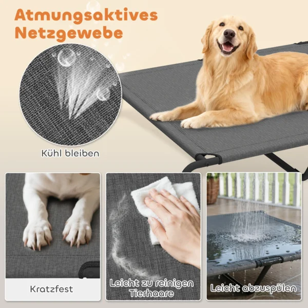Outdoor Hondenligbed, Verhoogd Hondenbed Voor Grote Honden, Met Wasbaar Mesh Staalframe, 152 X 94 X 23 Cm, Grijs