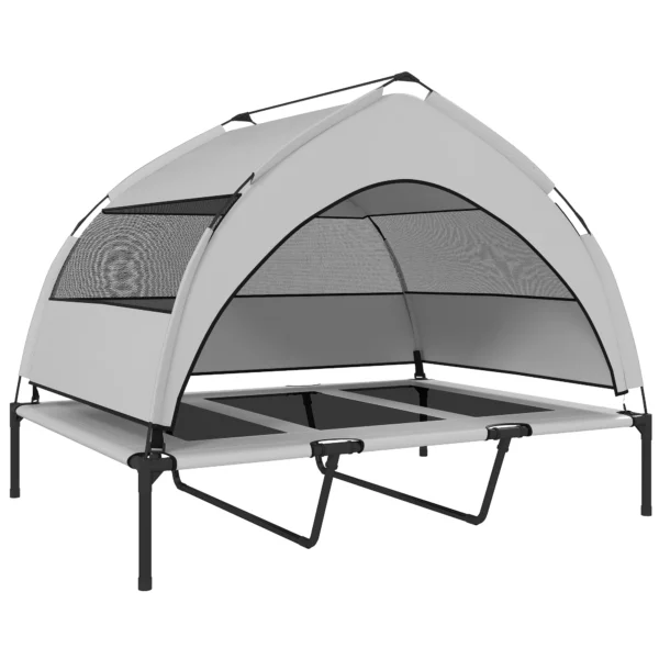 Outdoor Hondenligstoel Met Dak, Verhoogd Hondenbed Voor Extra Grote Honden, Met Stalen Frame, 122x92x94cm, Lichtgrijs