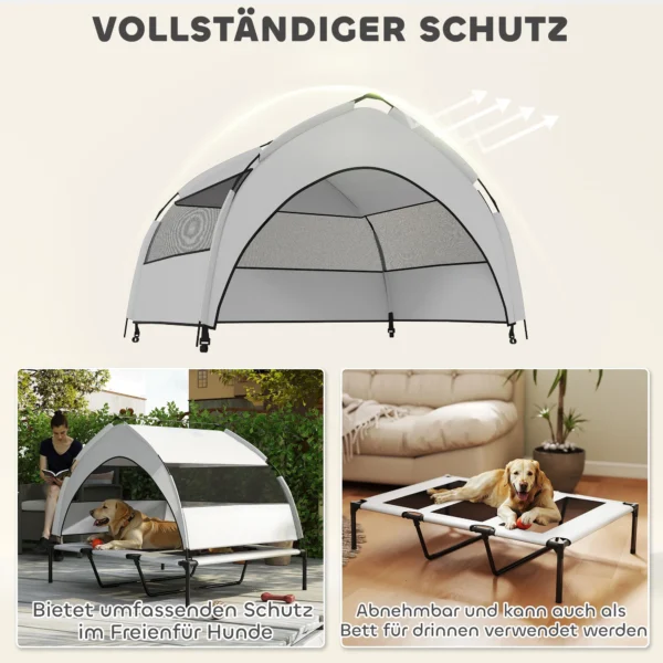 Outdoor Hondenligstoel Met Dak, Verhoogd Hondenbed Voor Extra Grote Honden, Met Stalen Frame, 122x92x94cm, Lichtgrijs