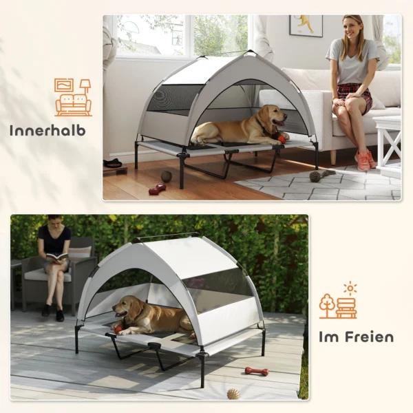 Outdoor Hondenligstoel Met Dak, Verhoogd Hondenbed Voor Extra Grote Honden, Met Stalen Frame, 122x92x94cm, Lichtgrijs