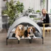 Outdoor Hondenligstoel Met Dak, Verhoogd Hondenbed Voor Extra Grote Honden, Met Stalen Frame, 122x92x94cm, Lichtgrijs
