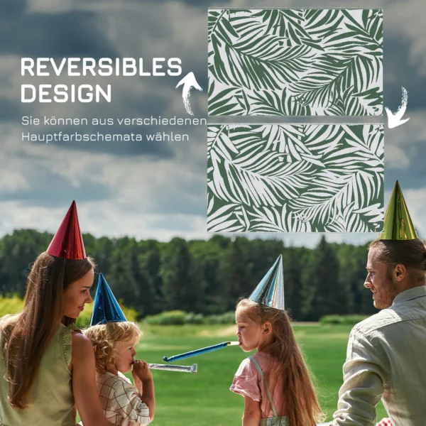 Outdoor Tapijt Omkeerbaar Weerbestendig Buitentapijt Met Bladeren Patroon, 152 X 243 Cm Donkergroen