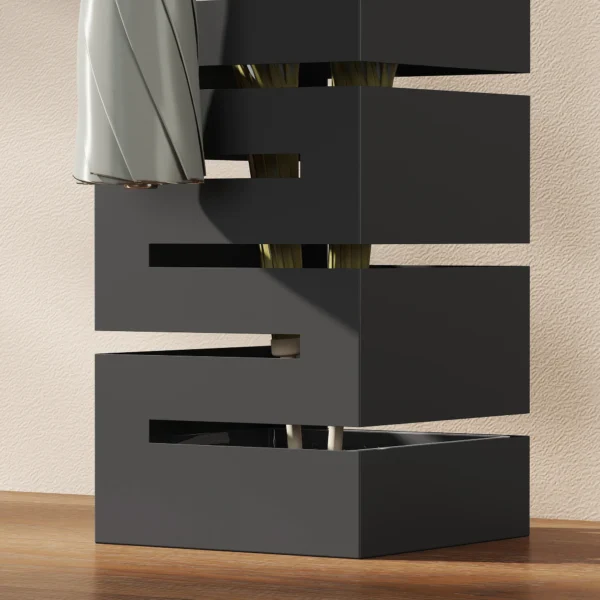 Paraplubak, Metalen Standaard Voor Paraplu's, Vrijstaande Paraplustandaard Met Haken En Druppelbakje, Ruimte Voor 8 Paraplu's, Zwart