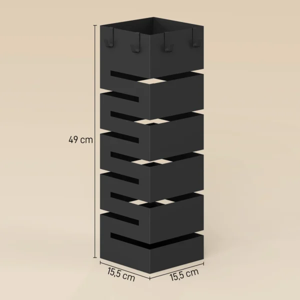 Paraplubak, Metalen Standaard Voor Paraplu's, Vrijstaande Paraplustandaard Met Haken En Druppelbakje, Ruimte Voor 8 Paraplu's, Zwart