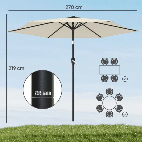 Parasol 270 Cm Kantelbaar Balkonscherm Met Kruk UV 50+ Tuinscherm Crèmewit