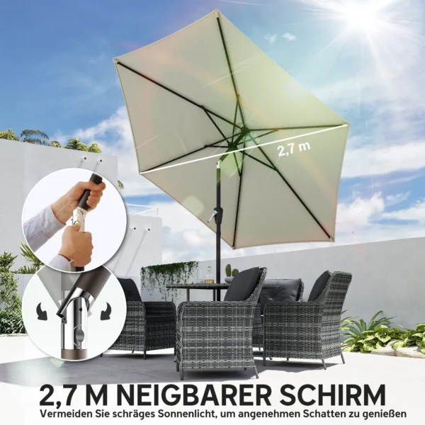 Parasol 270 Cm Kantelbaar Balkonscherm Met Kruk UV 50+ Tuinscherm Crèmewit